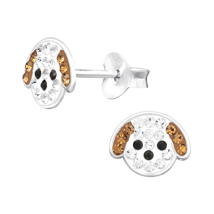 Joy|S - Zilveren hond oorbellen - 8.6 x 6.5 mm - kristal - kinderoorbellen