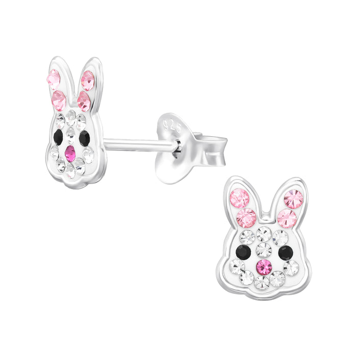 Joy|S - Zilveren konijn oorbellen - 6.5 x 8.4 mm - kristal - oorknoppen - kinderoorbellen