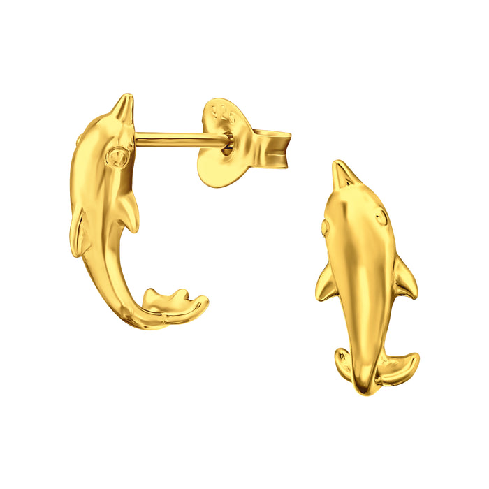 Joy|S - Zilveren dolfijn oorbellen - oorringen halve maan stud - 5 x 11 mm - goudplating
