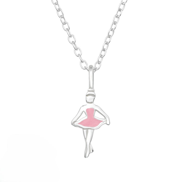 Joy|S - Zilveren ballerina danseres hanger met ketting - zilver met roze - ketting 39 cm met extra oogje op 36 cm (verstelbaar) - voor kinderen
