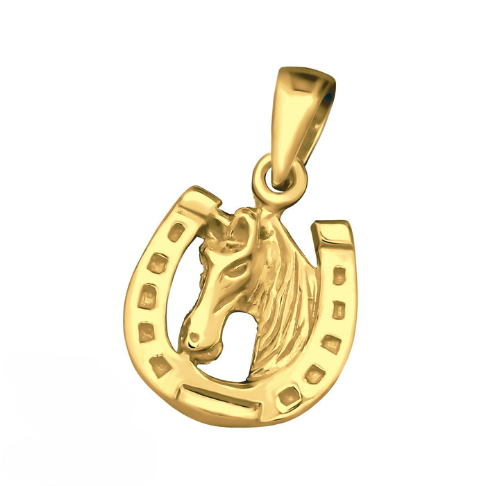 Joy|S - Zilveren hoefijzer met paard hanger - zonder ketting - massief - 10 mm - gold plated
