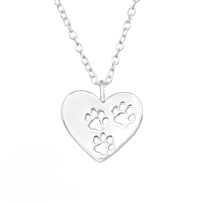 Joy|S - Zilveren hartje hanger met dierenpootjes - inclusief ketting 39 cm met extra oogje op 36 cm - kat hond poot afdruk - voor kinderen