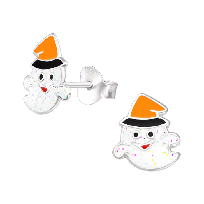 Joy|S - Zilveren spook oorbellen met heksenmuts - 8 x 9.5 mm - halloween - kinderoorbellen