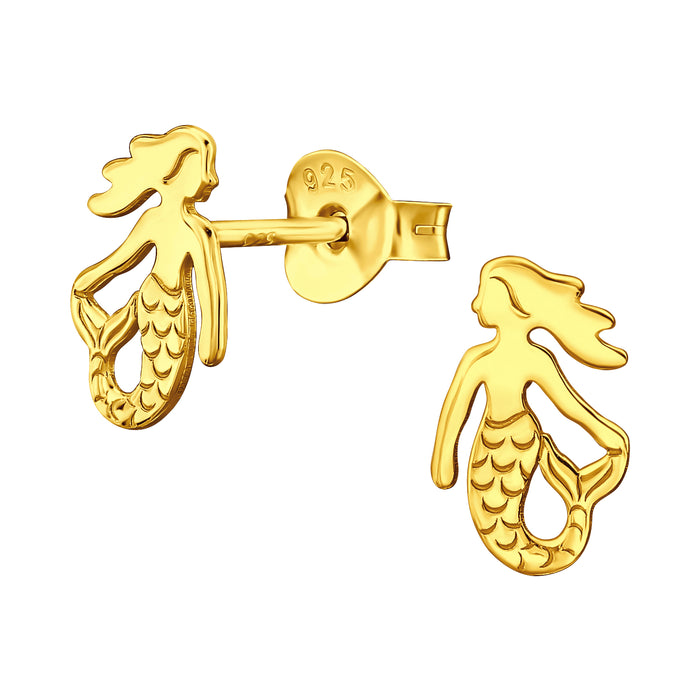 Joy|S - Zilveren zeemeermin oorbellen - 5.8 x 9.1 mm - goudplating / goldplated
