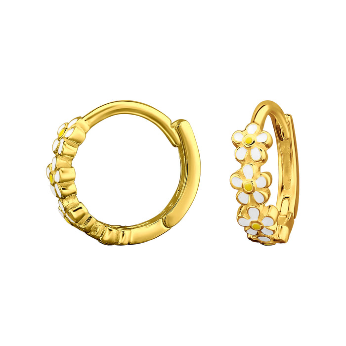Joy|S - Zilveren bloem oorringen - daisy madeliefje - klap scharnier - 11 mm - goudplating / goldplated