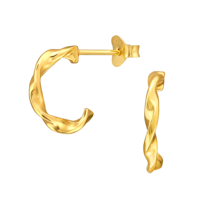 Joy|S - Zilveren oorringen stud - 13 mm / 2 mm - twisted gedraaid - goudplating