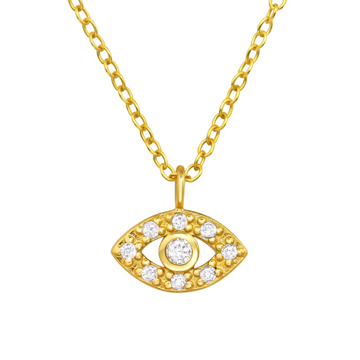 Joy|S - Zilveren boze oog hanger met ketting 45 cm - evil eye - zirkonia - goudplating / goldplated