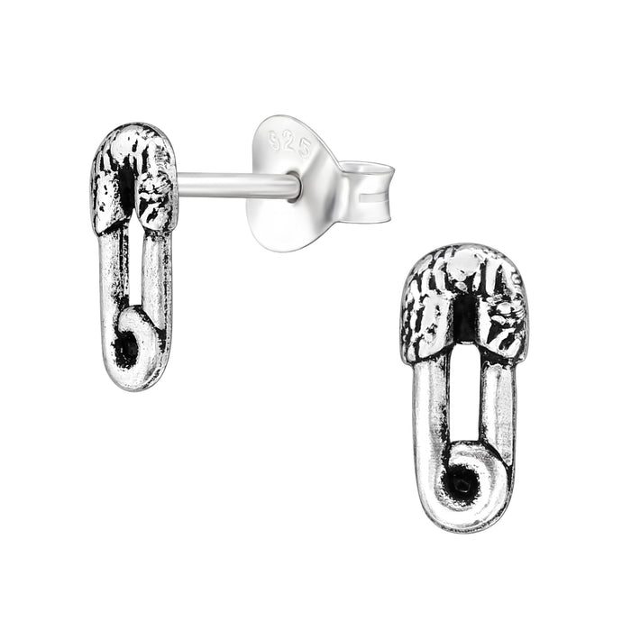 Joy|S - Zilveren veiligheidsspeldje oorbellen - 8.9 x 3.9 mm oorknopjes - geoxideerd