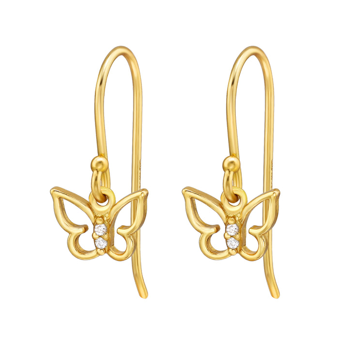 Joy|S - Zilveren vlinder bedel oorbellen - oorhangers - goudplating - zirkonia