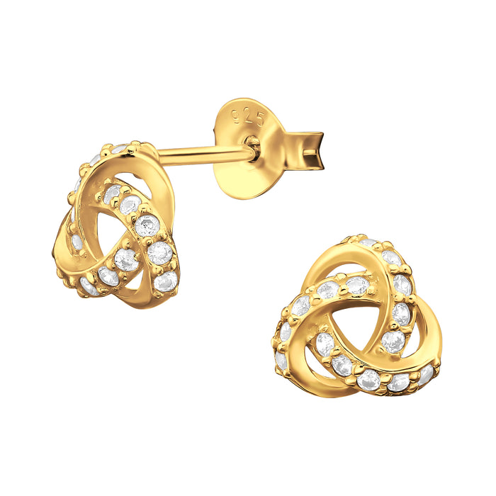 Joy|S - Zilveren knoop oorbellen - 7.5 mm - zirkonia - goudplating / gold plated