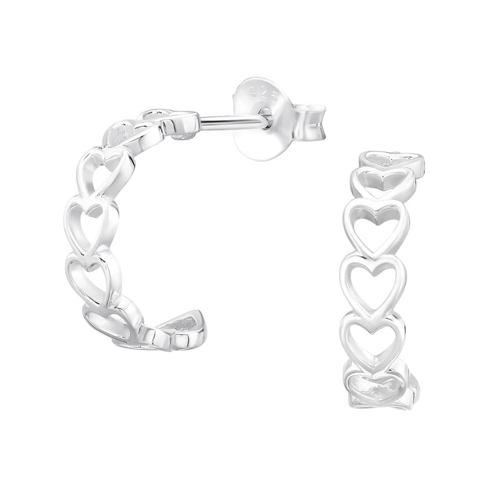 Joy|S - Zilveren hartjes oorringen stud - 12.2 mm / 3.4 mm - sterling zilver 925 - hartje oorbellen - sterling zilver 925
