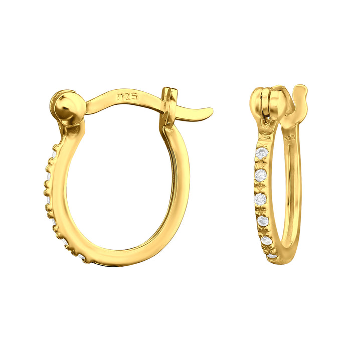 Joy|S - Zilveren oorringen 13 mm / 1.5 mm - zirkonia - Franse sluiting - oorbellen - goudplating / goldplated