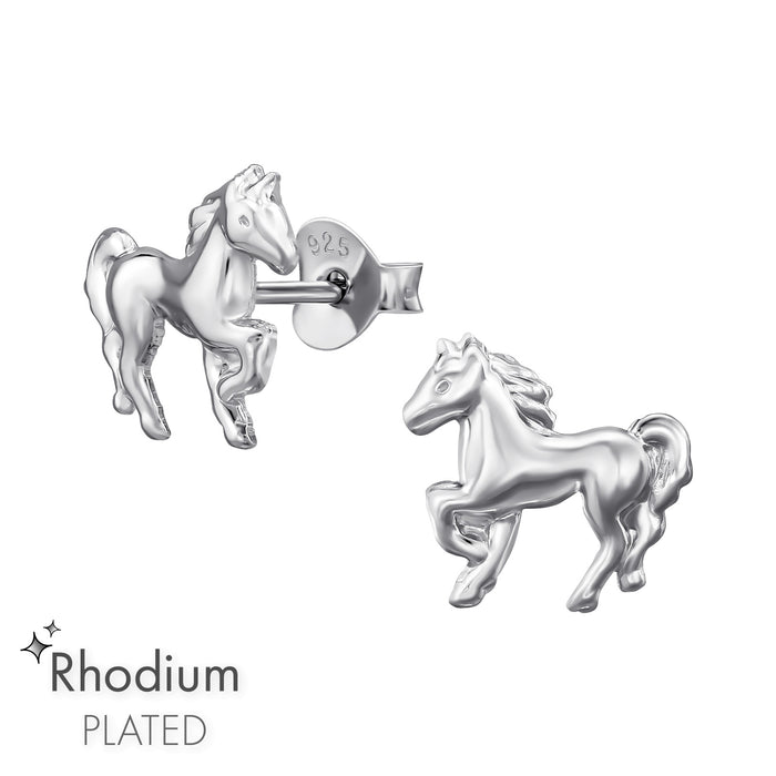 Joy|S - Zilveren paard oorbellen - rhodium plated / sterling zilver 925 - 10 x 9.5 mm - kinderoorbellen