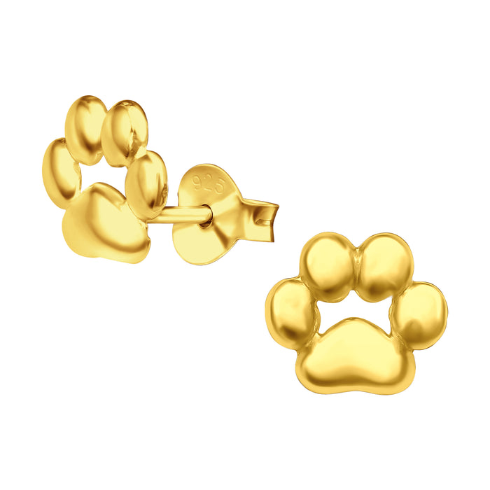 Joy|S - Zilveren kat hond dierenpoot oorbellen - 8 x 7 mm - goudplating - poot afdruk oorknoppen