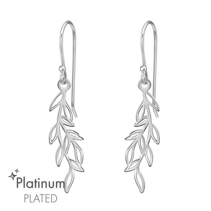 Joy|S - Zilveren blad bedel oorbellen - oorhangers - blaadjes / takjes hanger - platinum plated