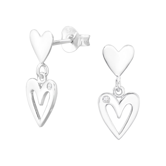 Joy|S - Zilveren hartje met hartje bedel oorbellen - 7 x 15 mm - zirkonia - sterling zilver 925