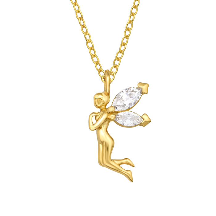 Joy|S - Zilveren fee / elfje hanger met ketting 45 cm - goudplating / goldplated - met marquise zirkonia vleugeltjes
