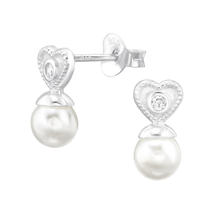 Joy|S - Zilveren hartje met parel oorbellen - 6 x 12.5 mm - zirkonia - sterling zilver 925