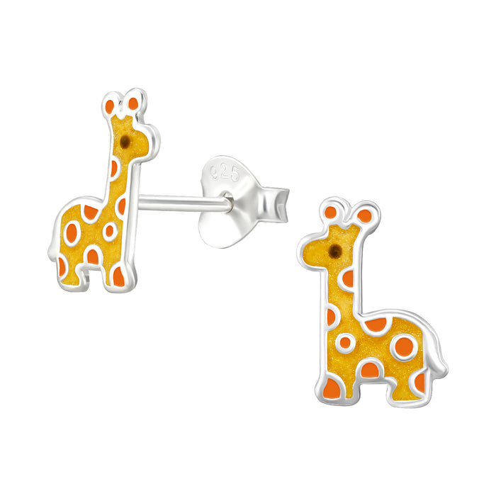 Joy|S - Zilveren giraf oorbellen - 7 x 10 mm - giraffe oorknoppen - sterling zilver 925 - kinderoorbellen