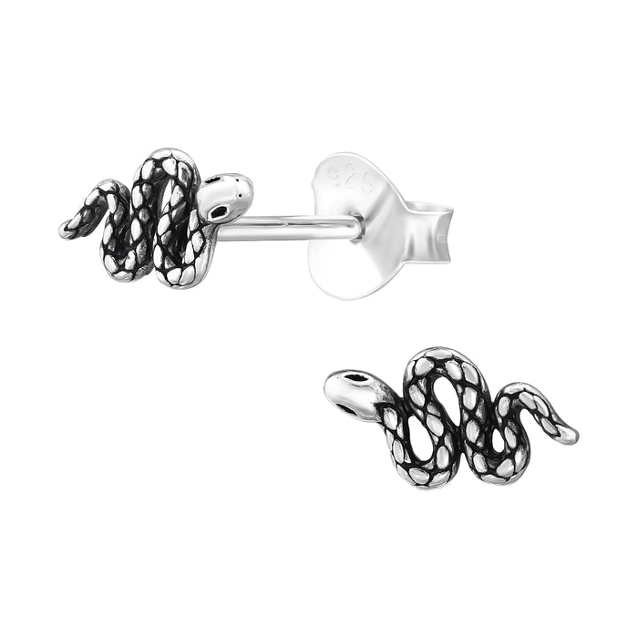 Joy|S - Zilveren slang oorbellen - 4 x 8 mm - geoxideerd - oorknopjes - sterling zilver 925