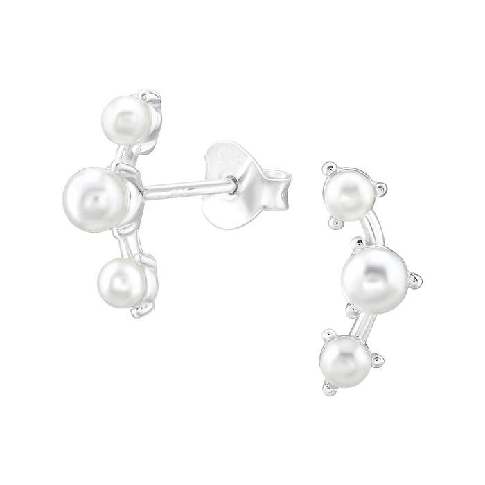 Joy|S - Zilveren pareltjes oorbellen - 3 parels - 4 x 13 mm - sterling zilver 925
