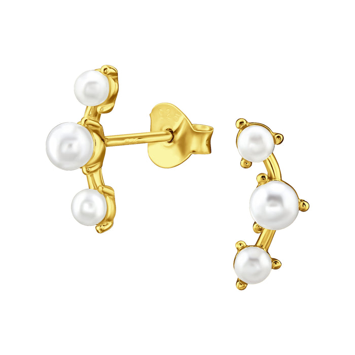 Joy|S - Zilveren pareltjes oorbellen - 3 parels - 4 x 13 mm - goudplating / goldplated
