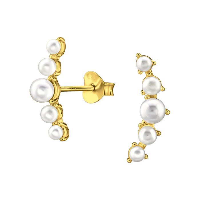 Joy|S - Zilveren parel oorbellen - 5 parels - 4.5 x 16 mm - goudplating / goldplated