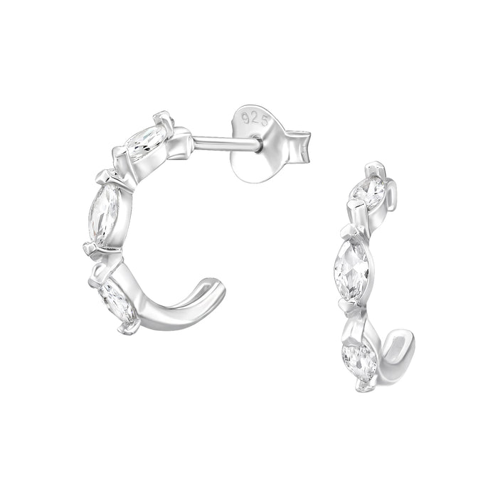 Joy|S - Zilveren oorringen 13 mm stud - ovaal / marquise geslepen zirkonia oorbellen - sterling zilver 925