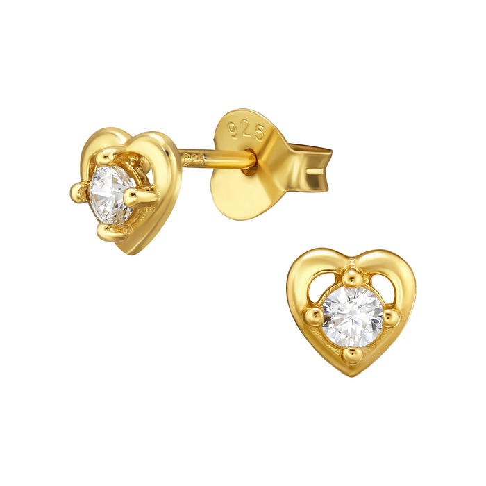 Joy|S - Zilveren hartje oorbellen - 5 mm - zirkonia - elegante kinderoorbellen - goudplating / goldplated