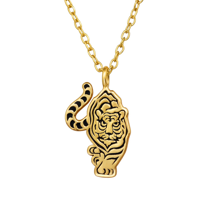 Joy|S - Zilveren tijger hanger met ketting 45 cm - goudplating / goldplated