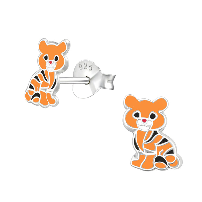 Joy|S - Zilveren tijger oorbellen - 6 x 7.7 mm - kinderoorbellen - sterling zilver 925