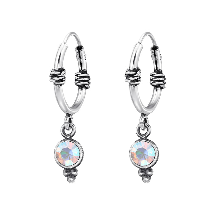 Joy|S - Zilveren Bali oorringen - 12 mm - geoxideerd - ronde bedel met paarlemoer kristal - sterling zilver 925