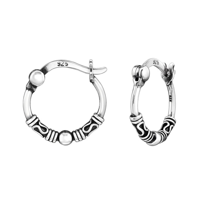 Joy|S - Zilveren Bali oorbellen - 13 mm / 1.3 mm ronde oorringen - Franse sluiting - geoxideerd