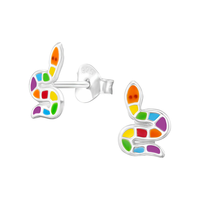 Joy|S - Zilveren slang oorbellen - multicolor - 6 x 9.5 mm - kinderoorbellen