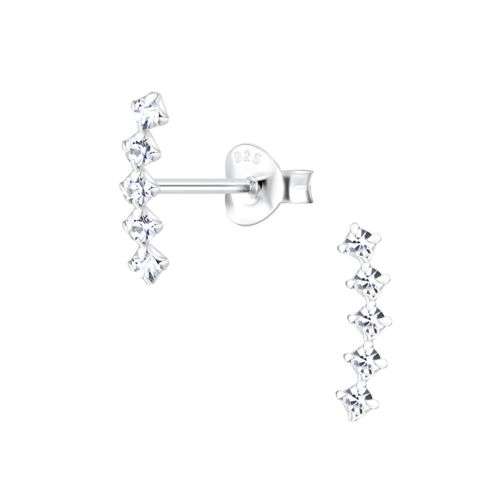 Joy|S - Zilveren licht gebogen oorbellen met kristal - 3 x 13 mm