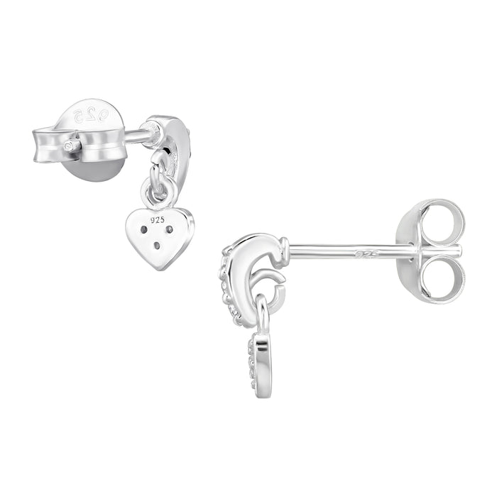 Joy|S - Zilveren hartje bedel oorbellen - oorknoppen met hangend hartje - 4 x 8 mm - zirkonia - sterling zilver 925 - kinderoorbellen