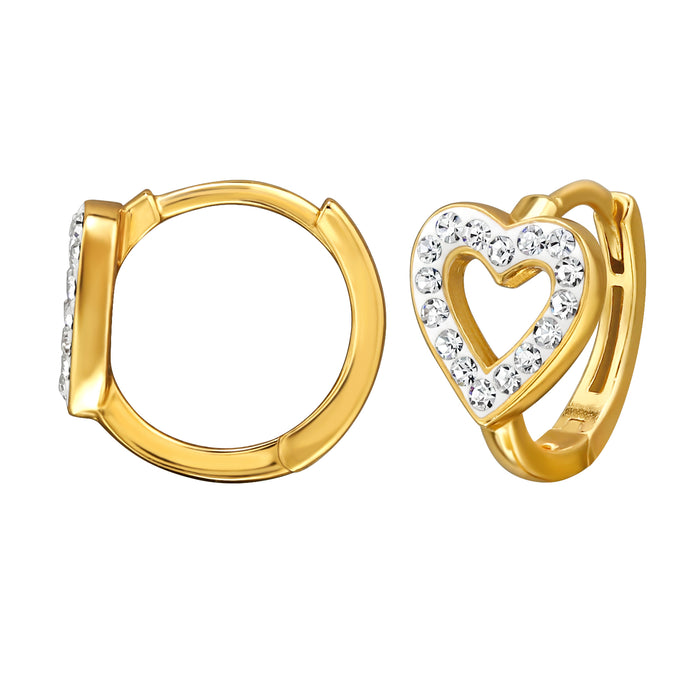 Joy|S - Zilveren hartje oorringen - 12 mm / 8 mm - kristal - klap scharnier sluiting - sterling zilver 925 - goldplated - oorbellen met een hartje- t98
