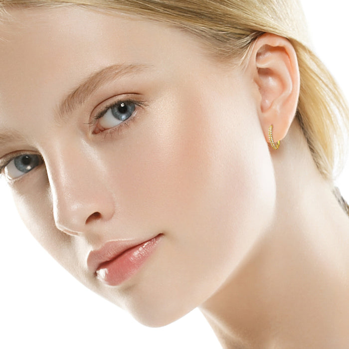 Joy|S - Zilveren oorringen - 12 mm / 1.6 mm - zirkonia setting - klap scharnier sluiting - sterling zilver 925 - goldplated - oorbellen - t81