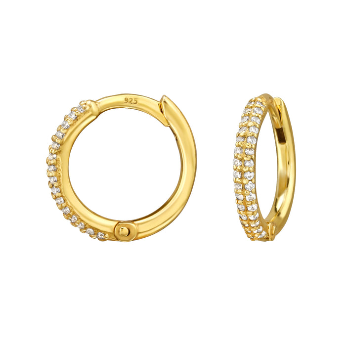 Joy|S - Zilveren oorringen - 12 mm / 1.6 mm - zirkonia setting - klap scharnier sluiting - sterling zilver 925 - goldplated - oorbellen - t81