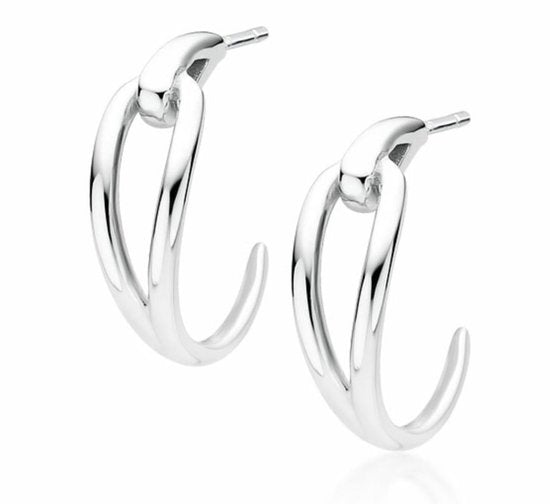 Joy|S - Zilveren elegante halve hoepel oorbellen 19 mm oorringen - gehodineerd