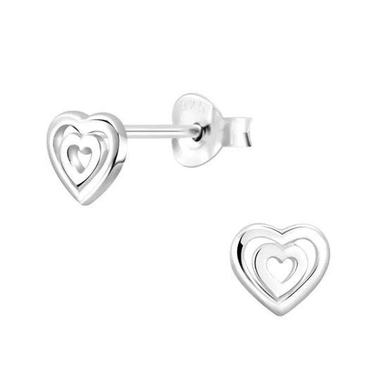 Joy|S - Zilveren hartje in hartje oorbellen 6 mm