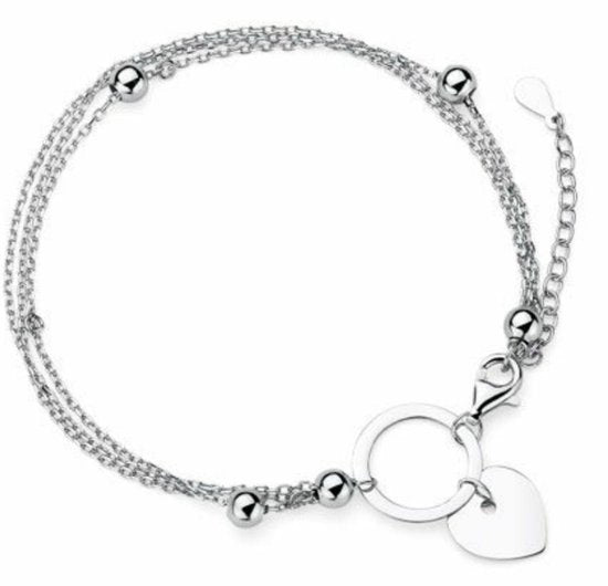 Joy|S - Zilveren armband 3 laags met bolletjes - hart bedel - gehodineerd