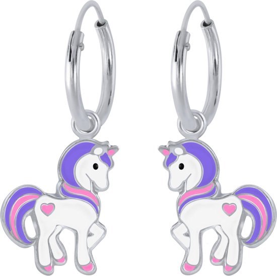 Joy|S - Zilveren Pony oorbellen eenhoorn oorringen unicorn