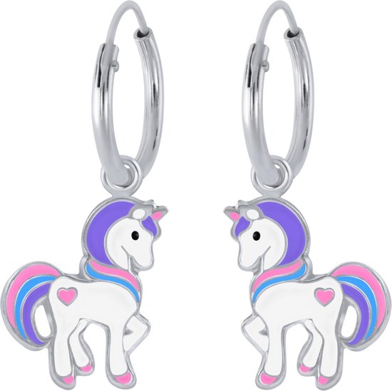 Joy|S - Zilveren Pony oorbellen eenhoorn oorringen unicorn