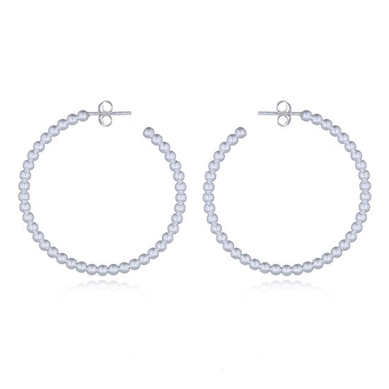 Joy|S - Zilveren massieve oorringen 42 mm beaded (kralen/ bolletjes patroon)