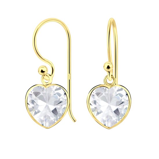 Joy|S - Zilveren hart oorbellen - zirkonia 8 mm - goudplating