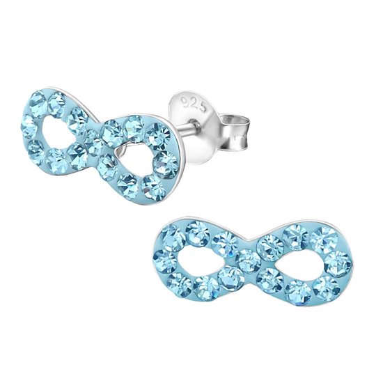 Joy|S - Zilveren Infinity oorbellen - 11 x 5 mm - blauw kristal