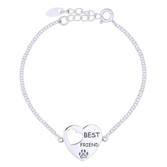 Joy|S - Zilveren hartje armband - Best Friend - met dierenpoot
