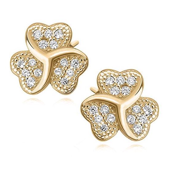 Joy|S - Zilveren klaver oorbellen - 8 mm - zirkonia - goudplating