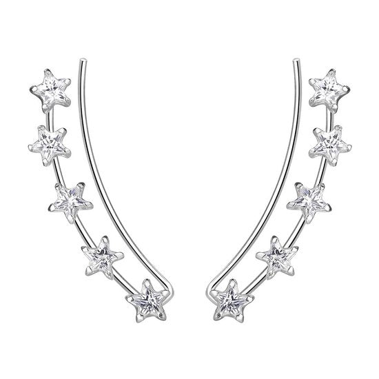 Joy|S - Zilveren ear climbers - 5 sterren - zirkonia